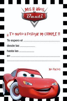 an image of a birthday card for a child's party with cars on it