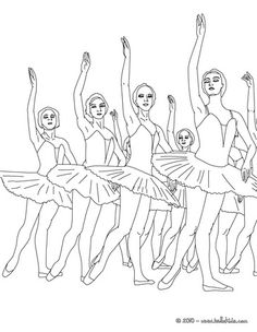 a line drawing of ballerinas with their arms in the air