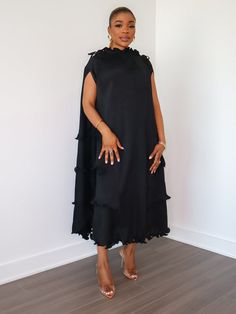 Denise Ruffle Dress (Black) Christian Dressing, Ruffle Dress Black, Loose Long Dress, Fiercely Feminine, Black Tie Attire, Loose Clothes, Church Attire, Chic Dress Classy, Women Dress Online