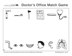 the doctor's office match game is shown in black and white, with an image of