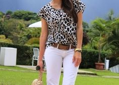 White Pants Outfit, Leopard Print Outfits, Wardrobe Planning, Miami Fashion, Sheer Chiffon, Hot Outfits, Cute Summer Outfits, Animal Prints, White Pants