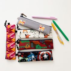 "Handmade Thin Pencil Case Pouch Size: 7.5\" X 2\" Made by 100% Cotton fabric All my products are handmade so the actual size may vary by about 0.1 inch. Due to hygiene and sanitary reasons, all sales are final. Non returnable. Non exchangeable." Pencil Case Pouch, Fabric Pen, Pen Case, Purse Pouch, Printed Fabric, Sewing Ideas, Pencil Case, 1 Inch, Printing On Fabric