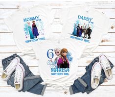 "Frozen Birthday Girls, Frozen Birthday Custom Shirt for Family Members,Personalized Birthday Family Gift,Frozen Family Party,Elsa Shirt B#16 DESCRIPTION: With this Shirts the Vacation or Party time will be more fun High Quality at a Great Price DTG Printing. It is not Iron ,Vinyl. or Heat Transfer Every devises has different brightness and Resolution. Shirts are printed with water base ink therefor color tone might be slightly different. All Shirts are just WHITE COLOR Unisex Adult T-Shirt are Mickey Roadster Racers Birthday, Frozen Birthday Shirt, Mommy Birthday, Elsa Shirt, Mommy Shirt, Family Birthday Shirts, Mommy Shirts, Family Birthday, Frozen Birthday Party