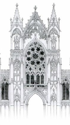 an architectural drawing of a gothic cathedral