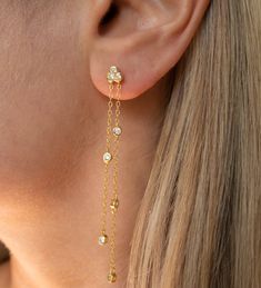 Gold and Crystal Dangle Chain Earrings Vermeil Length: approx 2.5 inches Chain Earrings Gold, Gold Ring Designs, Chain Earrings, Bracelet Patterns, Earrings Gold, Ring Necklace, Ring Designs, Gold Ring, Gold Earrings