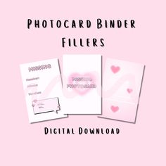 three photoshopped with hearts on them and the text, photocard binder fillers