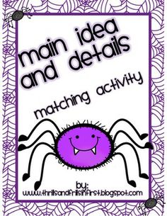 a purple spider with the words main idea and details matching activity on it's front cover