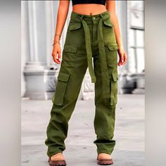 Size Small Comes With Belt Nwt Still In Plastic Really Nice Fit Overalls With Belt, Jeans Street Style, Casual Cargo Pants, Women Cargo Pants, Baggy Cargo Pants, Black Army, Overalls Pants, Jeans Cargo, Denim Patterns