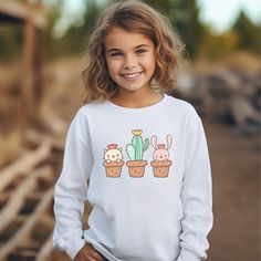 Suéter cómodo y lindo de cuello redondo, suéter suave de cuello redondo para niños, y suéter de cuello redondo de cactus animal, sudadera de cumpleañera Cute Crewneck, Girl Sweatshirts, Kids Sweatshirt, Crew Neck Sweater, Girl Birthday, Loose Fitting, Kids Outfits, Crew Neck, Sweatshirts Hoodie