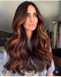 Hair Color Ideas For Brunettes For Spring Dark Brown, Double Color Hair, Hairdye Ideas, Fall Red Hair, Deep Auburn Hair, Cooper Hair, Light Auburn Hair Color, Brown Auburn Hair, Carmel Highlights