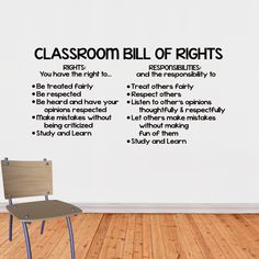 a classroom bill of rights wall decal in an empty room