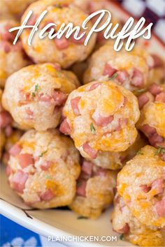 a plate full of ham and cheese balls