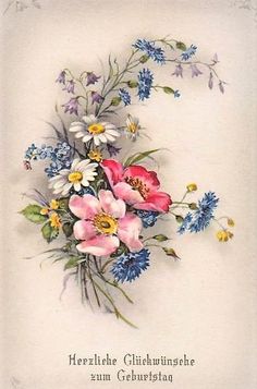 an old postcard with flowers on it