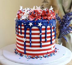 a patriotic cake with red, white and blue icing