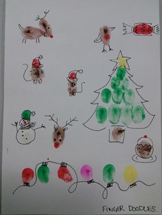 a child's drawing of christmas trees and mice