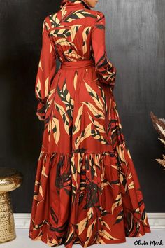 Olivia Mark - Elegant Turn-Down Collar Long Dress with Belted Detail Shirt Collar Dress, Plus Size Chic, Maxi Shirts, Breezy Dress, Maxi Shirt Dress, Kitenge, Plus Size Maxi, Ruffle Hem Dress, African Dresses For Women