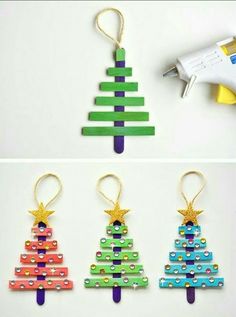 popsicle christmas tree ornament craft for kids to make with construction paper and glue