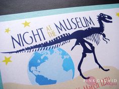 an image of a night at the museum with a dinosaur on it's back