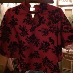 Peep Hole Neckline Goth Desmark Top Bell Sleeve Shoulders Flattering Stretch Sexy Trendy Playful Stretch Floral Print Tops For Night Out, Red Floral Print Top For Night Out, Scarf Blouse, Silk Bodysuit, Scalloped Shorts, Blouse Jeans, Tie Neck Blouse, Babydoll Top, Corduroy Jacket