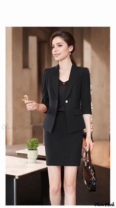 Olivia Mark - Seven Valley Lady Casual Chic Blazer Jacket for Work Chic Blazer, Black Suit, Business Suit, Casual Blazer, Black Suits, Knee Length Skirt, Olivia Mark, A Line Skirts, Casual Chic