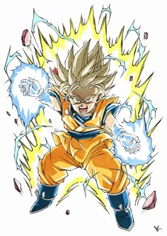 a drawing of gohan from the dragon ball game, with his arms outstretched and eyes closed