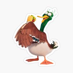 a bird with an orange beak and green head standing on its hind legs sticker