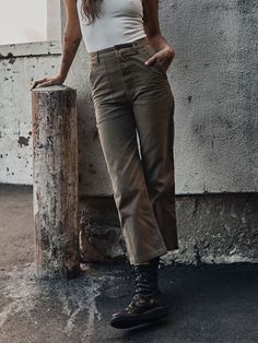 Follow Our Style Aspirational Aesthetic, Tomboy Femme, Fatigue Pants, Ladies Pants, Brass Buttons, Spring Summer Collection, Olive Green Color, Pocket Belt, Lightning Bolt