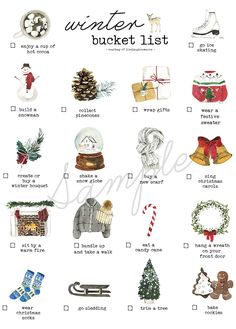 the winter bucket list is filled with holiday items