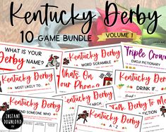 the kentucky derby game bundle is shown in red and white with text that reads kentucky derby