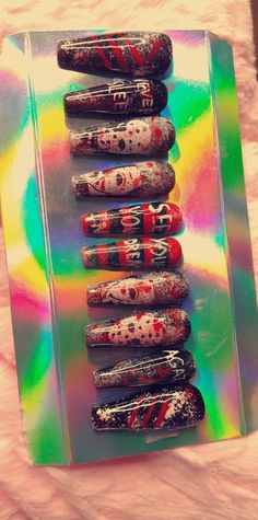 Press Ons, Halloween Nail, Freddy Krueger, Halloween Nail Art, Cute Acrylic Nails, Halloween Art, Acrylic Nails