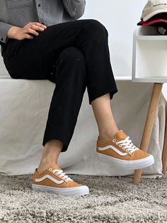 Vans Old Skool Tapered VR3 Tonal Check Honey VN0005UHBLS - APLAZE Old School Vans Outfit For Women, Old Skool Vans Outfit Summer, Outfit With Vans Shoes Women, Checked Vans Outfit, Tan Vans Outfit, Women’s Vans Outfit, Brown Vans Outfit, Yellow Vans Outfit, Neutral Vans