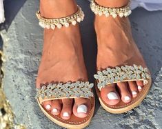 Gold Bohemian Sandals For Wedding, Handmade Ankle Strap Sandals For Beach Wedding, Toe Ring Sandals For Destination Wedding In Summer, Summer Toe Ring Sandals For Destination Wedding, Handmade Open Toe Sandals For Wedding, Handmade Open Toe Wedding Sandals, Elegant Handmade Open Toe Sandals, Silver Bridal Shoes, Bridal Flat Sandals