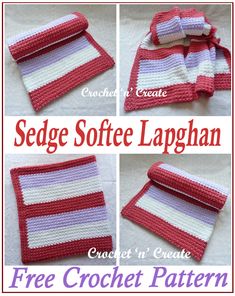 crochet striped dishcloth and potholders with text that says sedge softe laphan