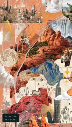 collage of desert scenes with cactus, mountains and stars in the sky above them