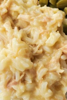 closeup of macaroni and cheese with green beans