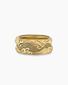 Shop the Waves Band Ring in 18K Yellow Gold, 10mm from David Yurman. Enjoy free shipping on all online orders. Luxury Gold Sentimental Men's Ring, David Yurman Mens Wedding Band, David Yurman Mens Ring, Luxury Men's Yellow Gold Spiritual Ring, David Yurman Novella Ring, Petite Jewelry, Mens Band Rings, Cable Bracelets, Rare Gemstones