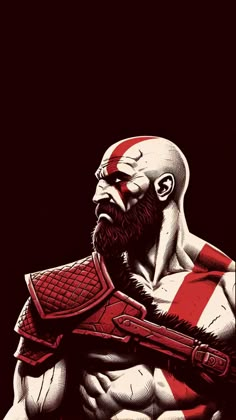 Kratos Fan Art, Kratos Wallpaper, Guitarist Art, Digital Portrait Illustration, Mobile Skin