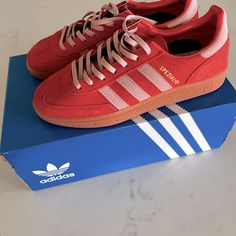 Adidas Originals Handball Spezial 'Bright Red Clear Pink' Mens 5.5 / Womens 7.5 Imo- Fit Like A W 7 Spezials Adidas, Handball Spezial, Adidas Spezial, 17th Birthday, Red Adidas, Christmas 2024, Manado, Christmas List, Bright Red