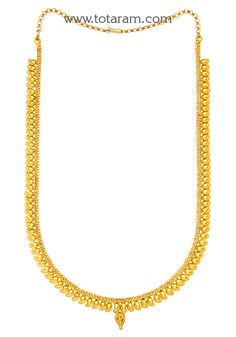 22 Karat Gold 'Mango Mala' / Long Necklace   - 235-GN683 - in 28.600 Grams for USD $2267.19.  Made in India by Totaram Jewelers Online this product is in Gold - 22 Karat BIS Hallmark 916 KDM Gold  & is an excellent gift for Adult - Women. Ships fully insured with secured guaranteed delivery for free with your order over $250 from New Jersey USA & comes with 30 days exchange policy. 25 Grams Gold Haram Designs, Gold Haram Designs, 22k Gold Necklace, Antique Gold Jewelry, Jewelry Indian