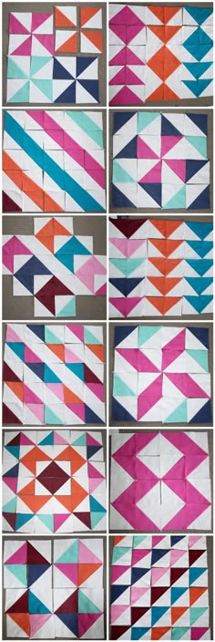 several different patterns made out of folded paper, each with an individual's own color scheme