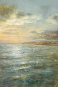 an oil painting of the ocean and sky