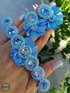 Unique soutache jewelry set, earrings, bracelet. The length of the bracelet is 16-19 cm. Soutache Tutorial, Color Jewelry, Set Earrings, Soutache Earrings, Soutache Jewelry, Light Blue Color, Jewelry Tutorials, Lithuania, Jewelry Set