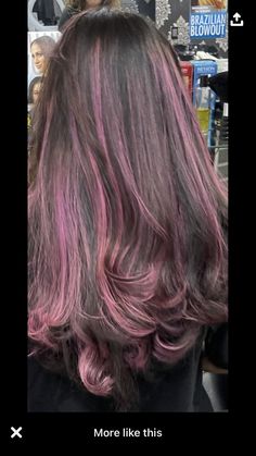 Dyed Hair Inspiration Pink, Brown Hair Pink Streaks, Black Hair Pink Highlights, Pink Highlights In Brown Hair, Pink Hair Highlights, Pink Streaks, Pink Highlights, Dream Hair, Hair Color For Black Hair