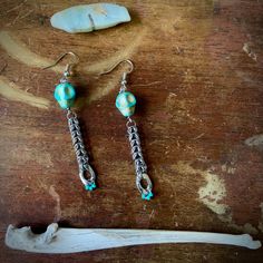 Chainmail earrings- handmade with love :) featuring a faux enamel turquoise skull bead. Chainmail Earrings, Beaded Skull, Skull Earrings, Chain Mail, Jewelry To Make, Handmade With Love, Earrings Handmade, Jewelry Earrings Dangle, Etsy Earrings