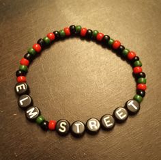 ELM STREET | Nightmare On Elm Street | Freddy Krueger Beaded Bracelet Horror Bracelet Ideas, Halloween Horror Nights Bracelets, Hhn Bracelets, Kandi Projects, Rave Bracelets, Tiny Bead Bracelet, Beaded Decor