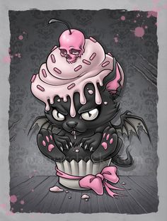 a cupcake with sprinkles and a skull sitting on top of it