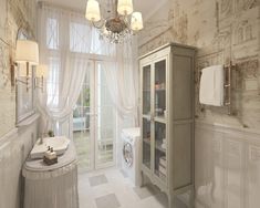 a bathroom with a sink, toilet and cabinet in it's centerpieces