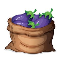 a sack full of purple eggplant on a white background illustration, clip art