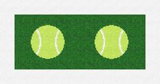 two tennis balls in the middle of a cross stitch pattern on a green background with white border