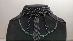 Bib Fringe Chainmail Necklace - Etsy Adjustable Black Chainmail Jewelry, Black Metal Chainmail Necklace, Chainmail Choker, Chainmail Necklace, Small Gift Bags, Enameled Copper, Small Jewelry Box, The Fringe, Black Choker